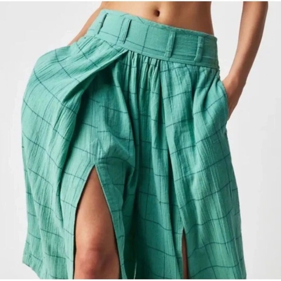 Free People Lunar Cove Wide Leg Pants Blue Green Combo Large